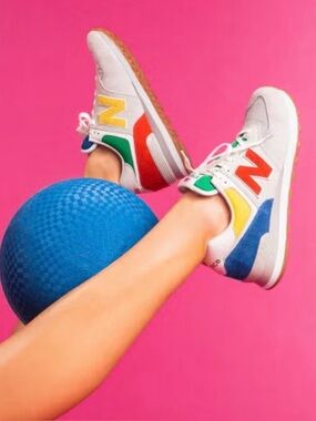 NWOT Staud x New Balance 574 Rain Cloud Team Red